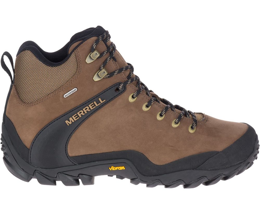 Kozaki Merrell Męskie Brązowe/Czarne - Chameleon 8 Skórzane Mid Waterproof - 406278-UHZ